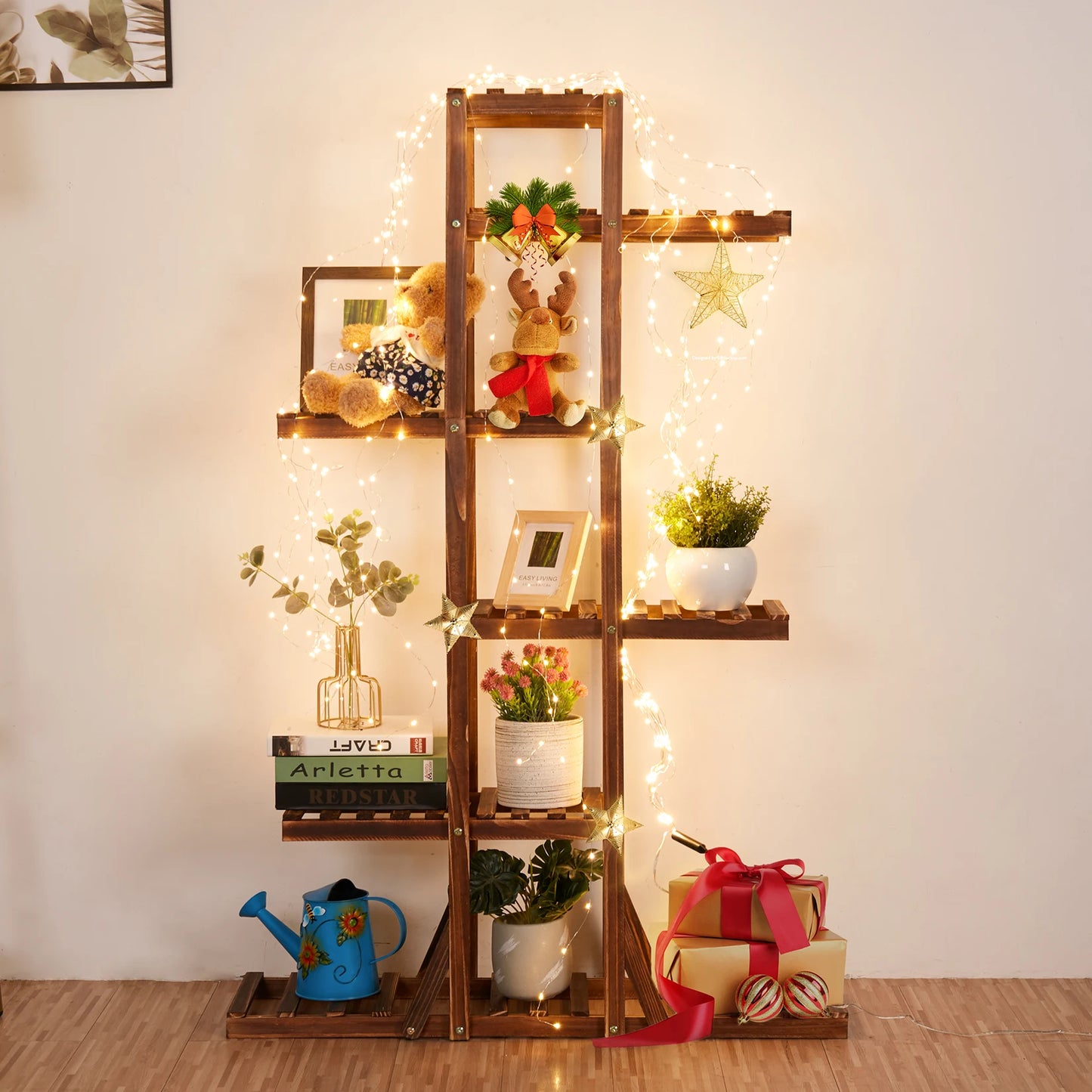 BINGOPAW 6 Tier Wooden Plant Stand Carbonized Display Rack