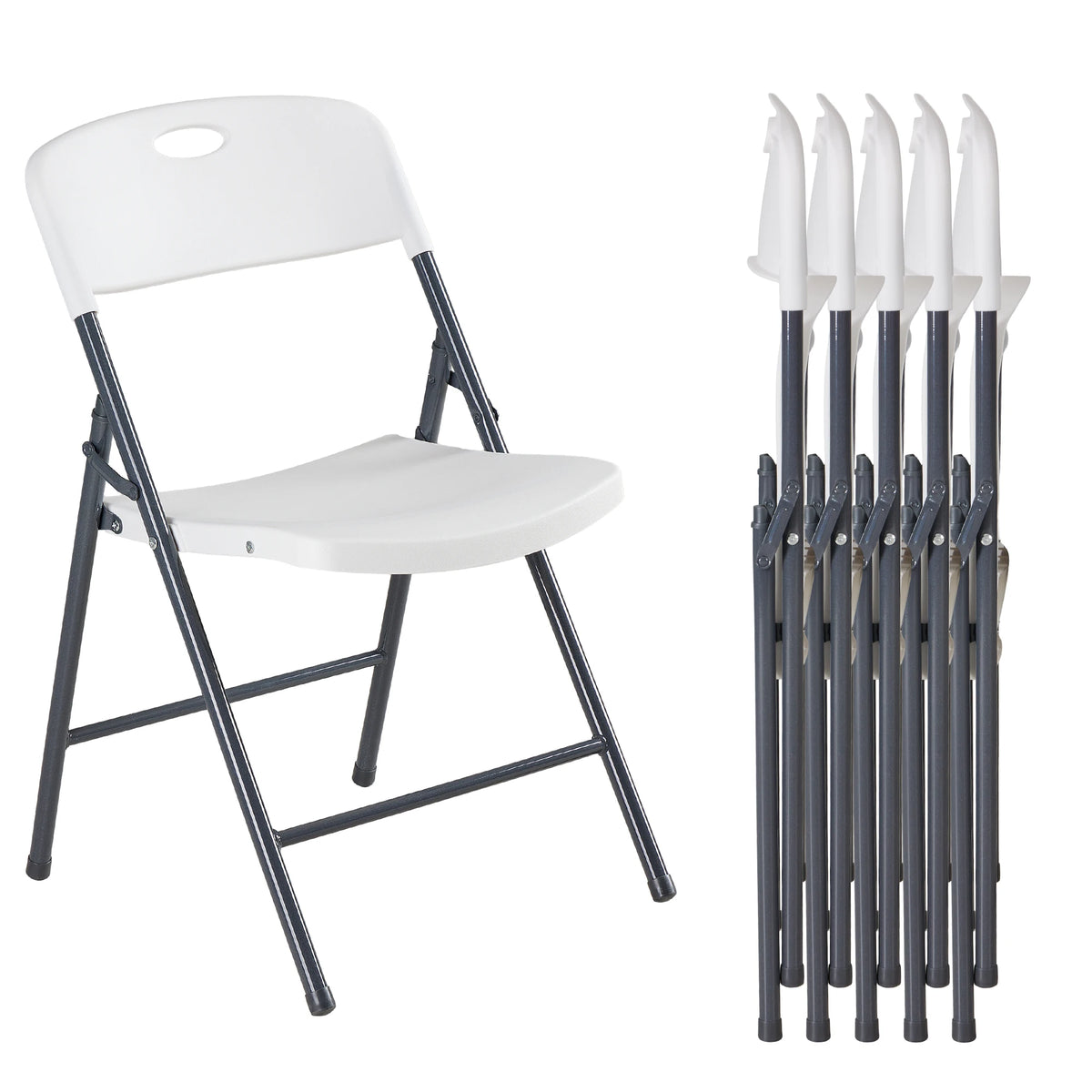 JHK 2/4/6 Pack Plastic Stackable Folding Chairs Portable Dining Chairs Set Heavy Duty with Ergonomic Back Easy to Use for Home