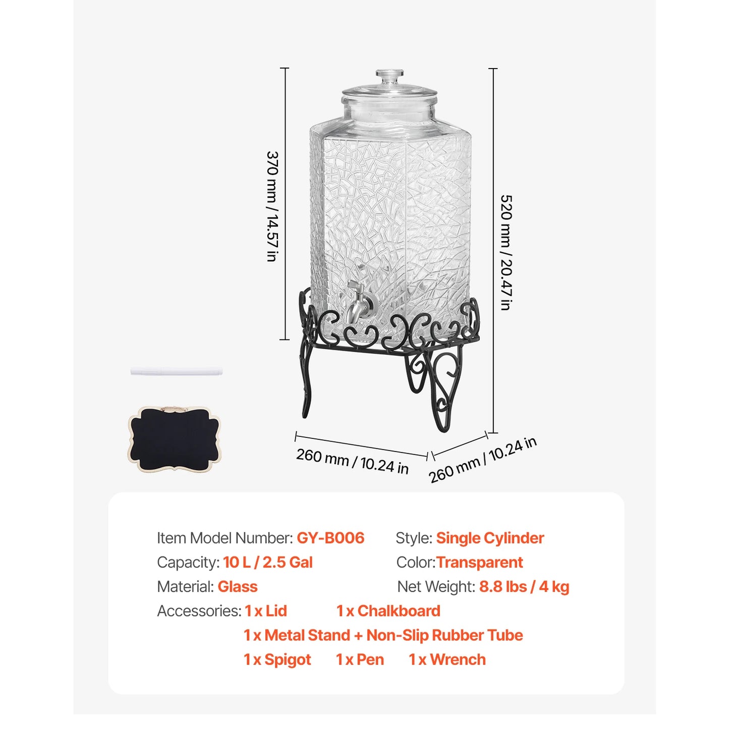 SucceBuy Glass Beverage Dispenser With Metal Stand Spigot