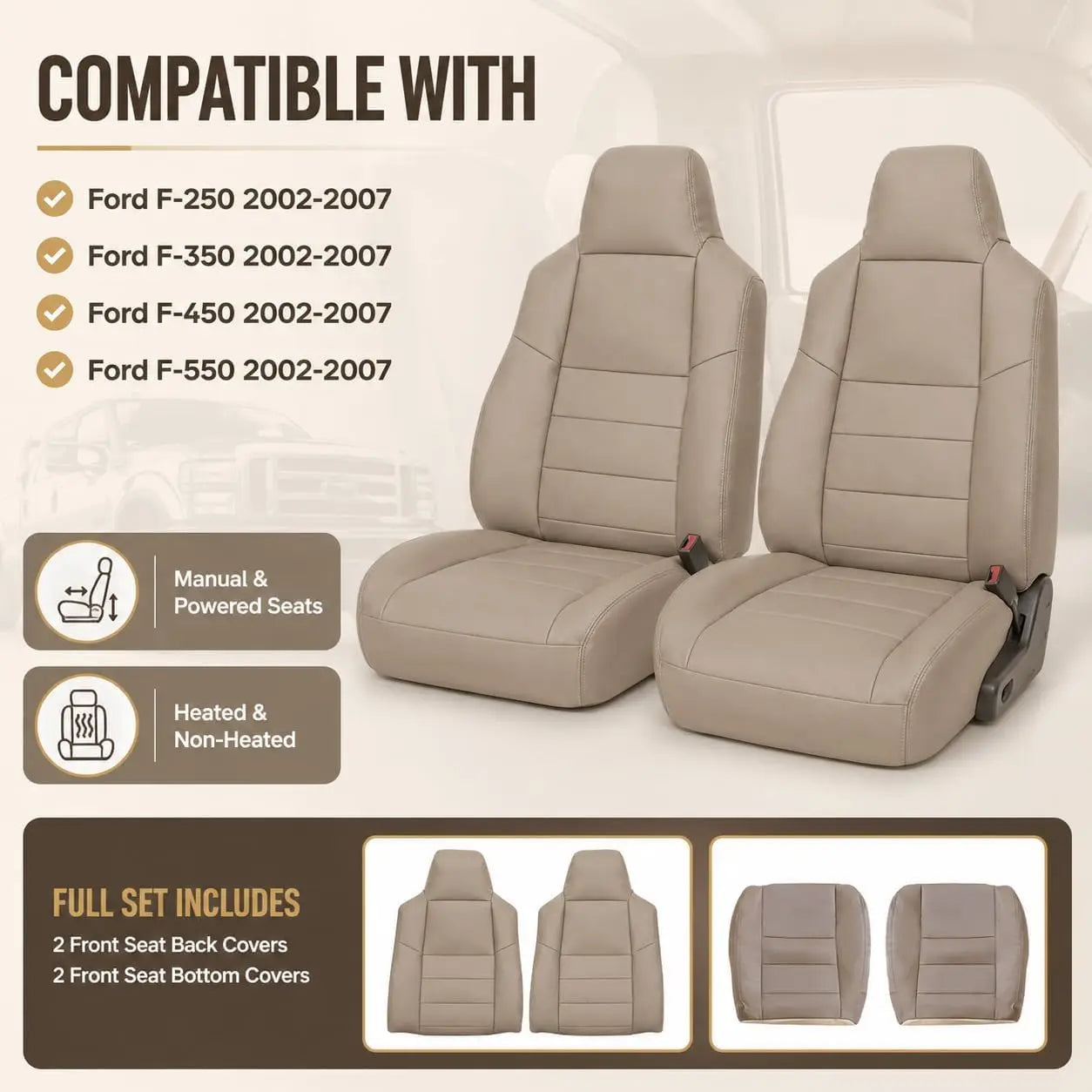 Front Microfiber Leather Car Seat Covers For Ford F250