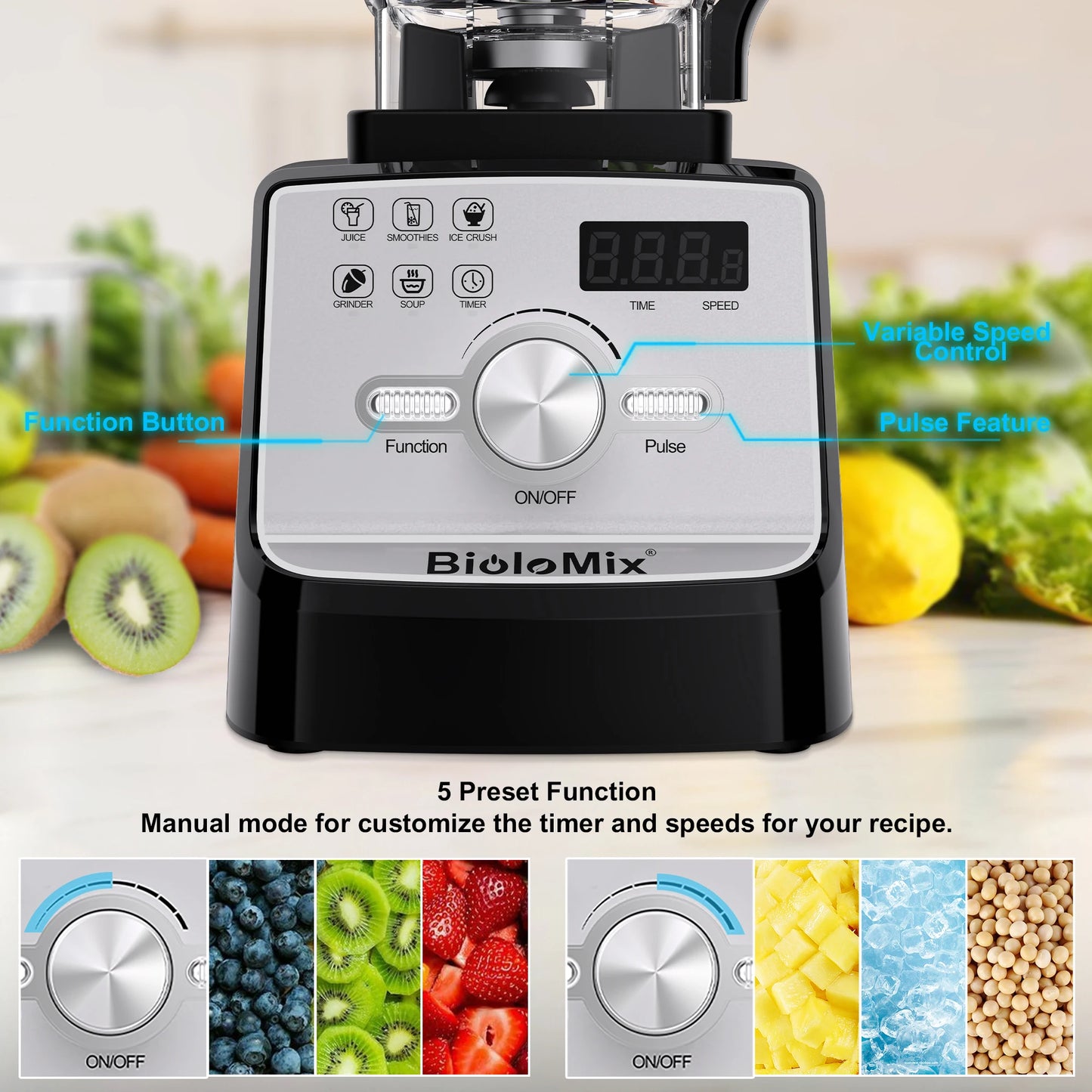 Biolomix Professional Blender With Smart Timer 2200W Power Mixer