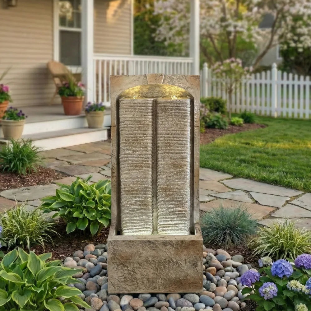 Freestanding Cascading Wall Fountain With Pump Outdoor Water Feature