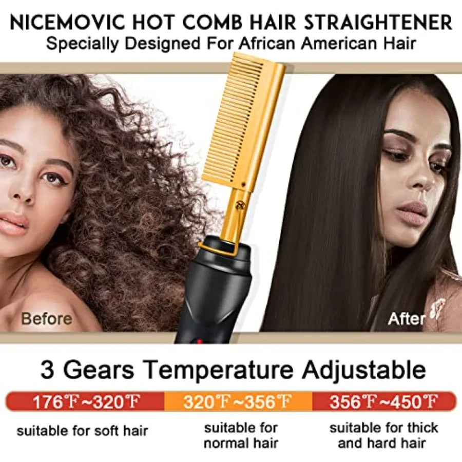 Ceramic Hair Straightener Comb Hot Pressing Brush For Natural Beards