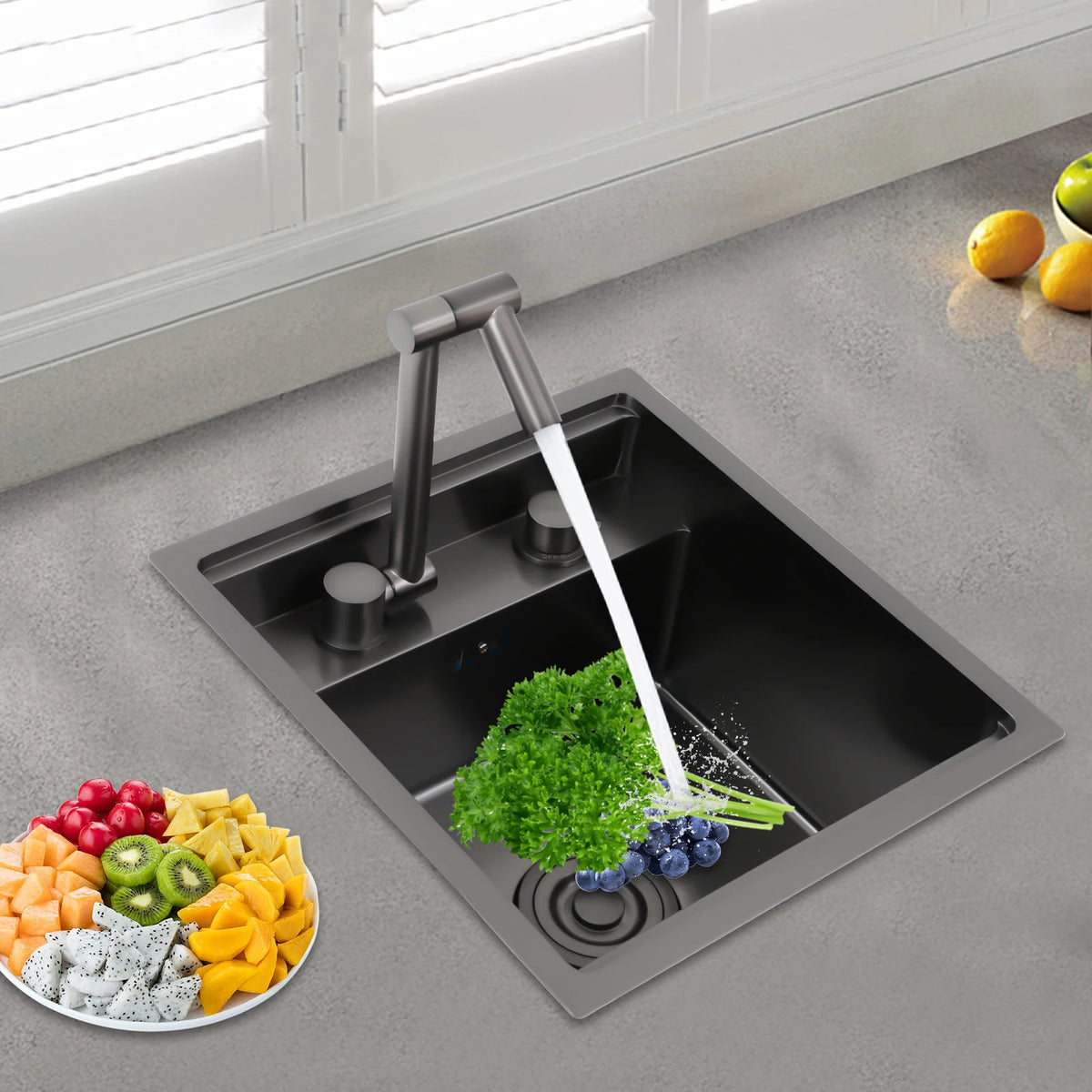Bymaocar Stainless Steel Single Bowl Kitchen Sink With Rotating Faucet