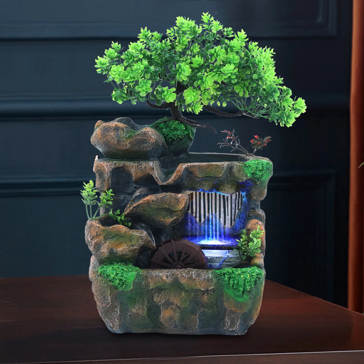 Indoor Resin Waterfall Fountain With Color Changing Led Lights
