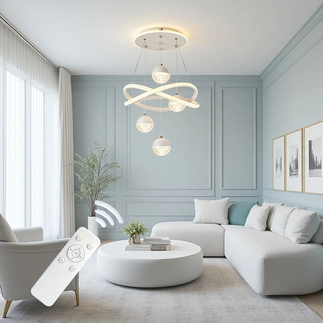 Modern LED Pendant Light With Four Spherical Heads Remote Control