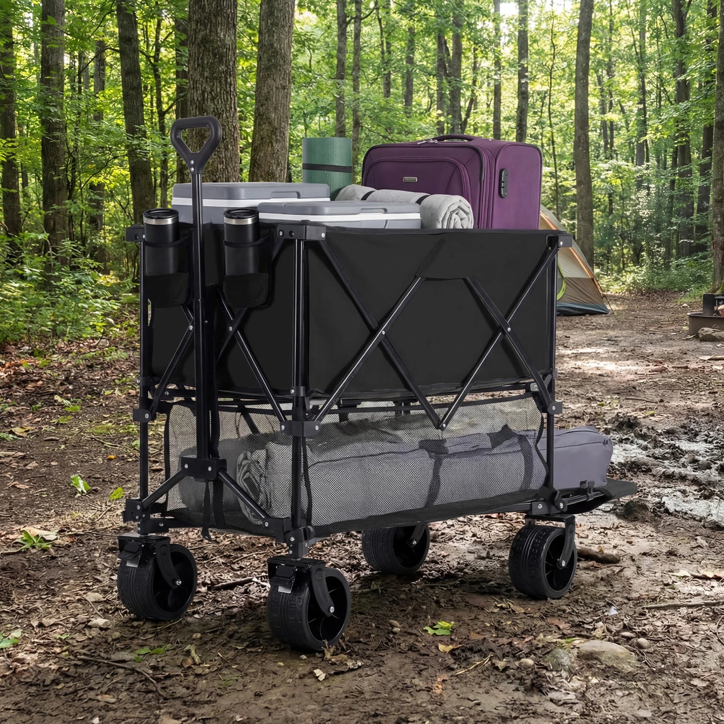 JHK Outdoor Double Decker Wagons Cart 440 Pound Capacity Garden Camping