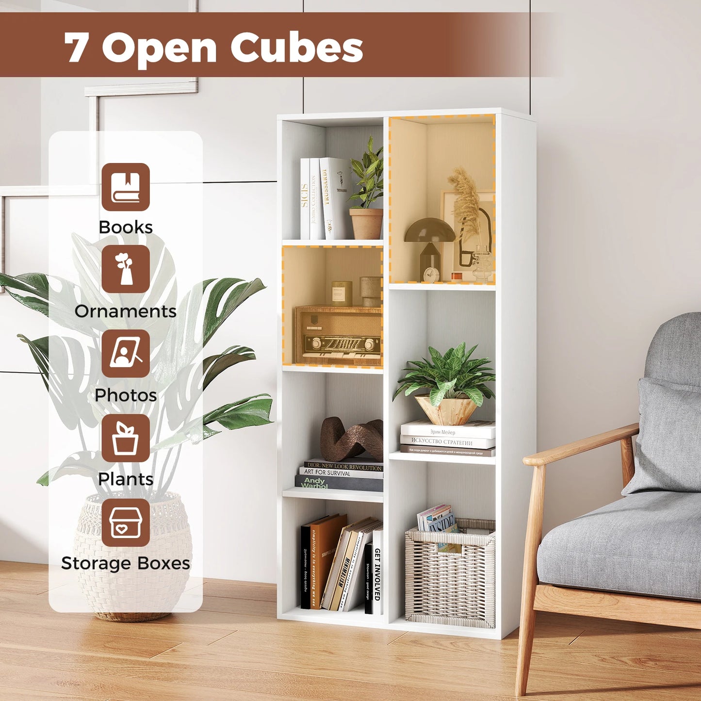HOMASIS 7 Cube Freestanding Bookcase With 7 Compartments