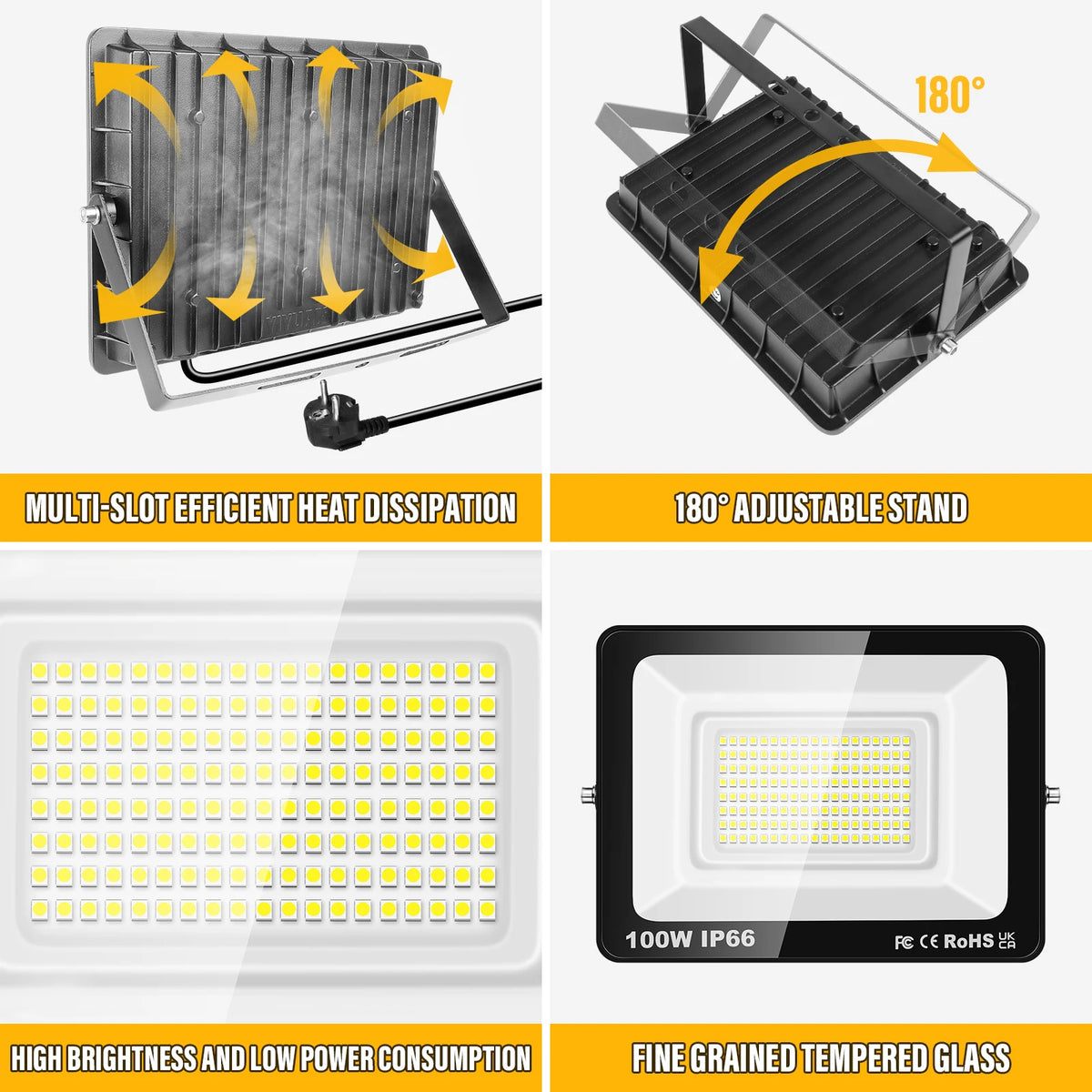 SKYWORLD 50W-200W LED Flood Light AC 110V 240V Floodlight with Plug Street Garden Wall Lamp Outdoor Lighting 6000K