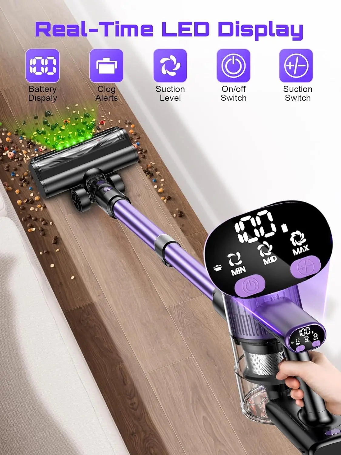 SUXIANGVAC Cordless Vacuum Cleaner 55KPa 500W 45Min Pet Hair