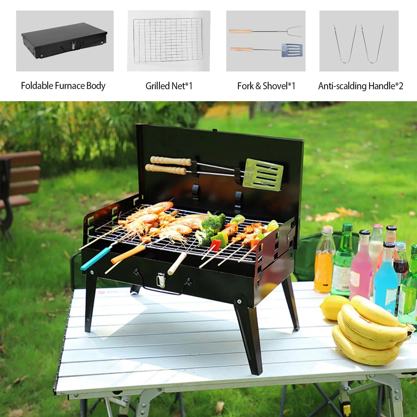 Portable Charcoal Grill Foldable Suitcase For Outdoor Camping