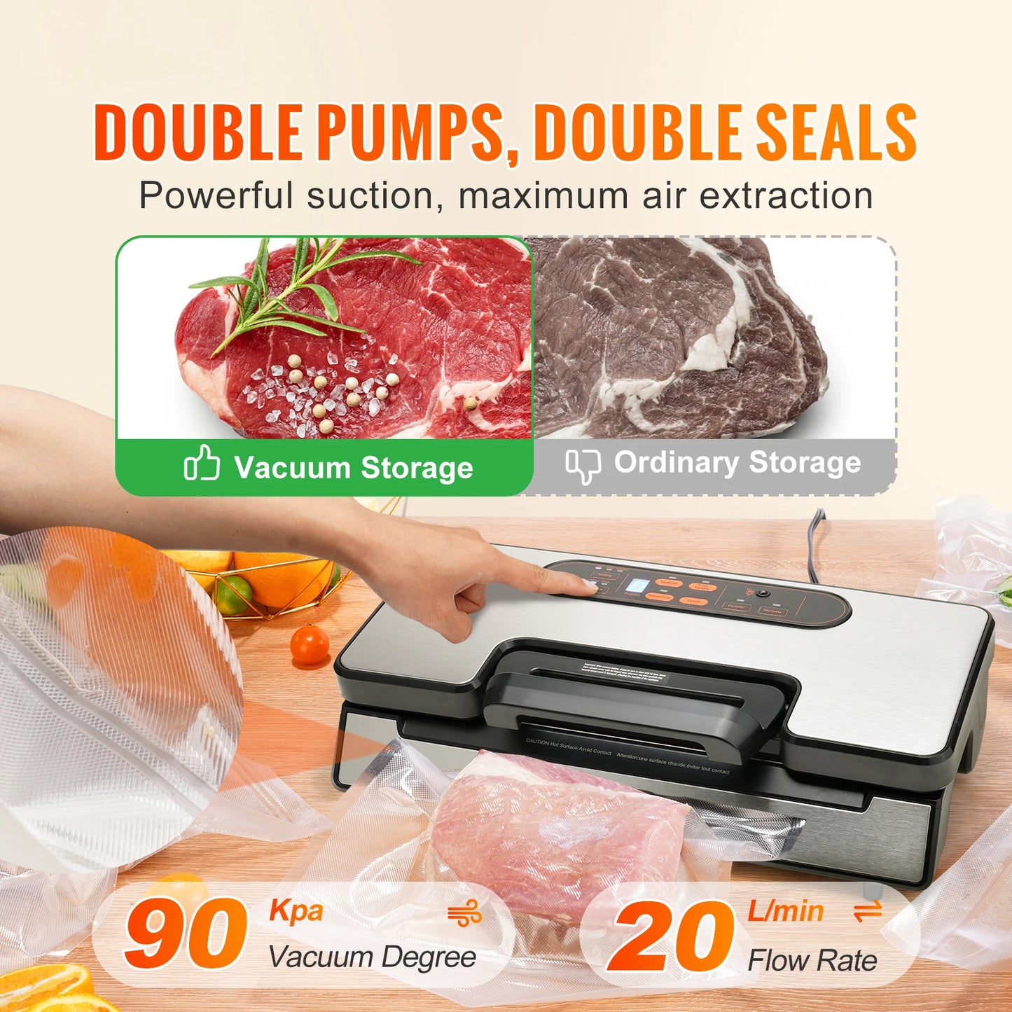 SucceBuy Vacuum Sealer Machine 90Kpa 130W For Fresh Food Storage