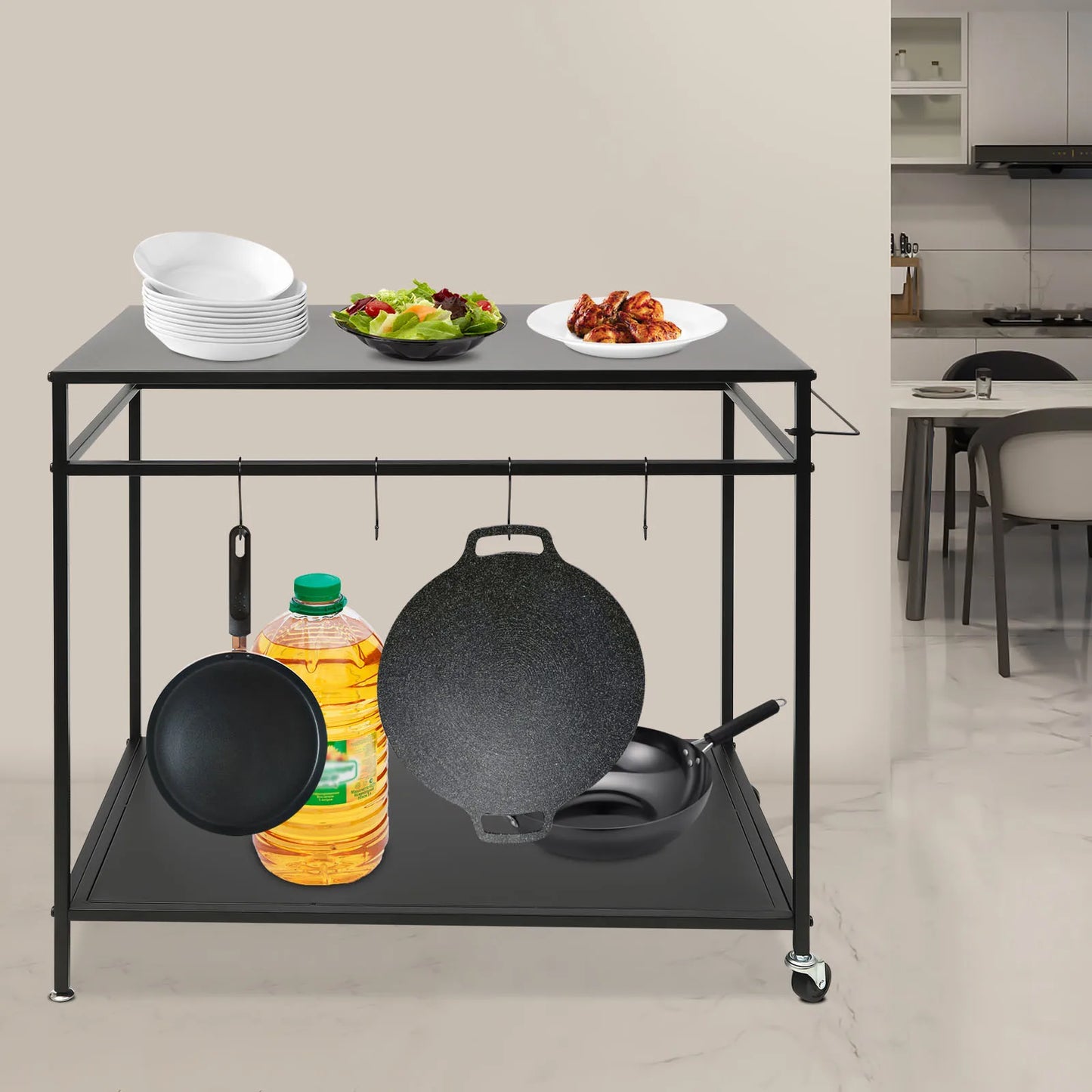 Bymaocar Double Shelf Movable Outdoor Kitchen Cart With Spice Rack