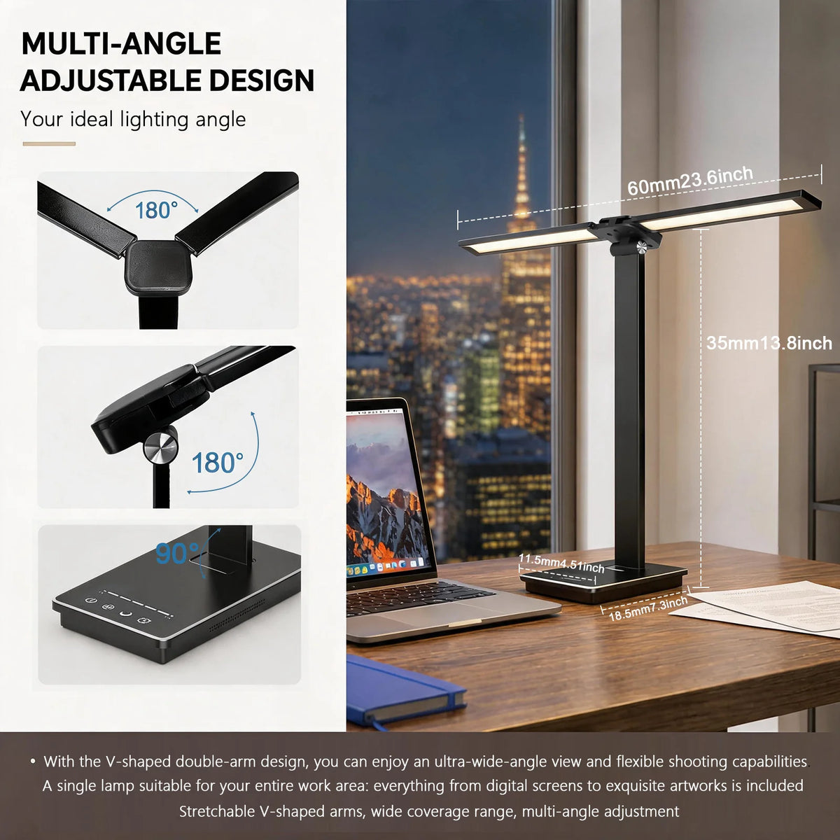 DUMILOO Double Head LED Desk Lamp with USB Charging