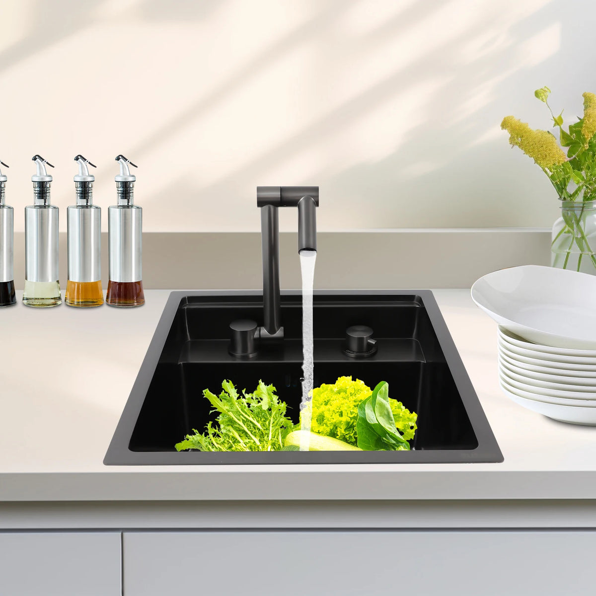 Bymaocar Stainless Steel Single Bowl Kitchen Sink With Rotating Faucet