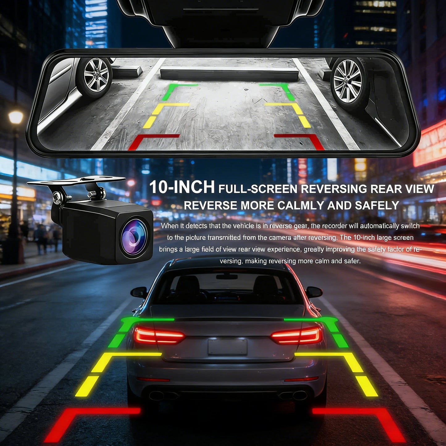 Mirror Dash Cam 1080P Dual Lens Front Rear Waterproof IPS Touchscreen Wide Angle
