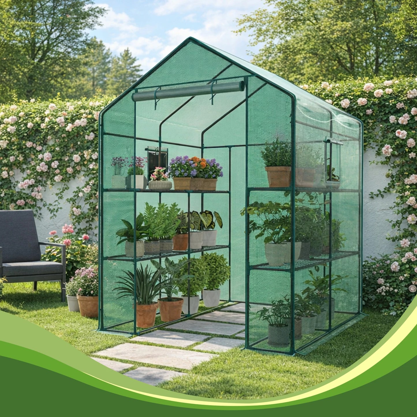 Portable Walk-In Greenhouse With Screen Windows For Outdoor Plants