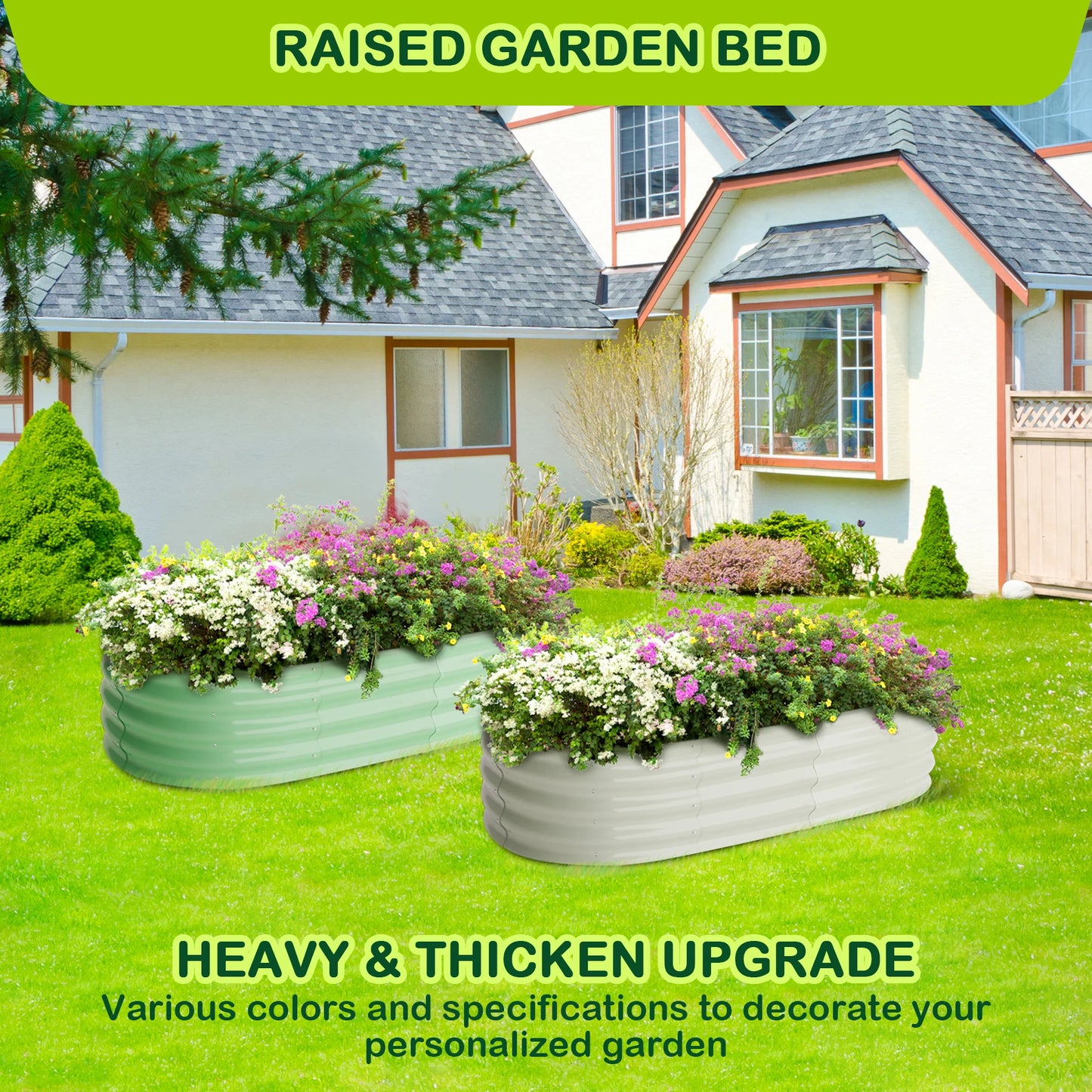 HiMISS Oval Galvanized Raised Garden Bed Two Pack Outdoor
