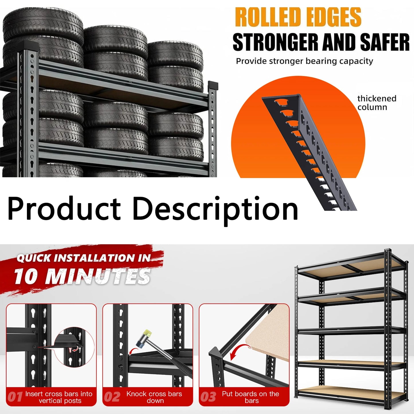 Heavy Duty 5 Tier Metal Garage Shelving Unit for Basement Pantry Closet