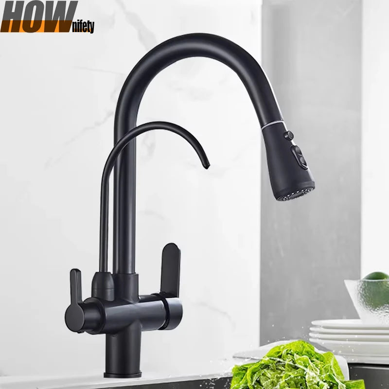 Gold /Black/Chrome Kithcen Purified Faucet Pull Out Water Filter Tap 2/3 Way Torneira Hot Cold Mixer Sink Crane Kitchen Drink