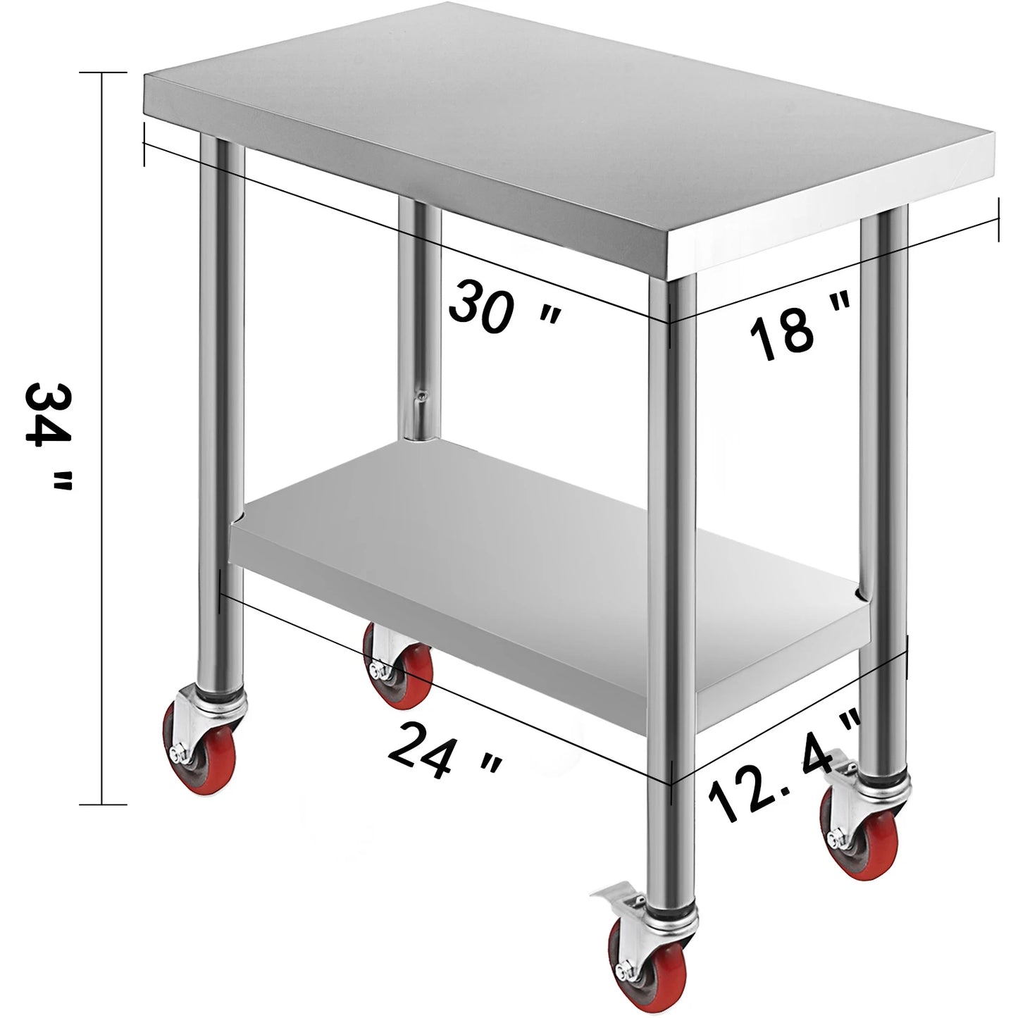 SucceBuy Stainless Steel Kitchen Prep Table With 4 Caster Wheels Backsplash Loads Up to 100KG-300KG for Home Storage Rack Dining