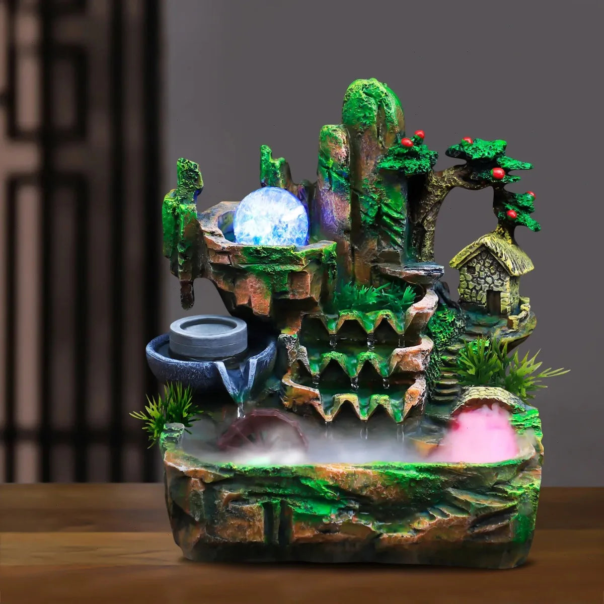 Bymaocar Rockery Indoor Fountain With LED Lamp And Atomization Effect
