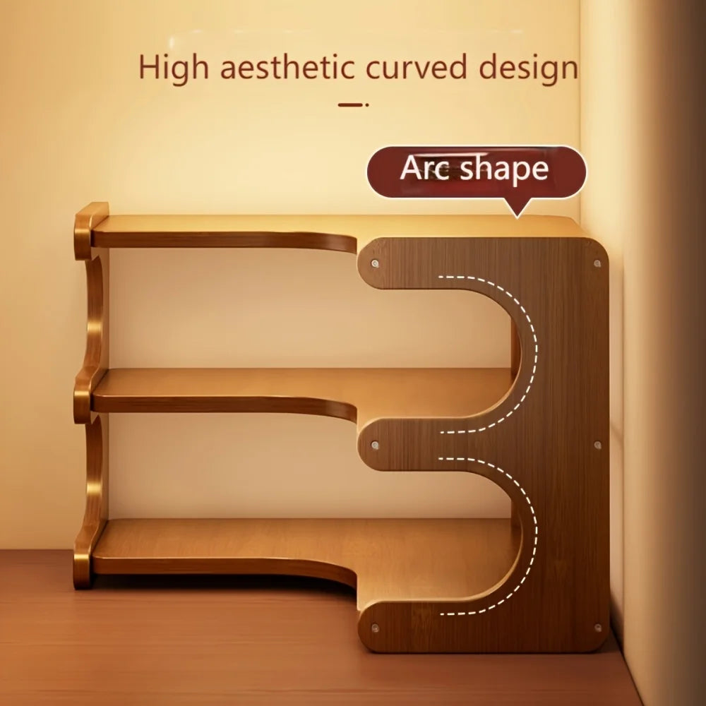Three-Tier Bamboo Corner Desk Shelf Wall Mount Organizer