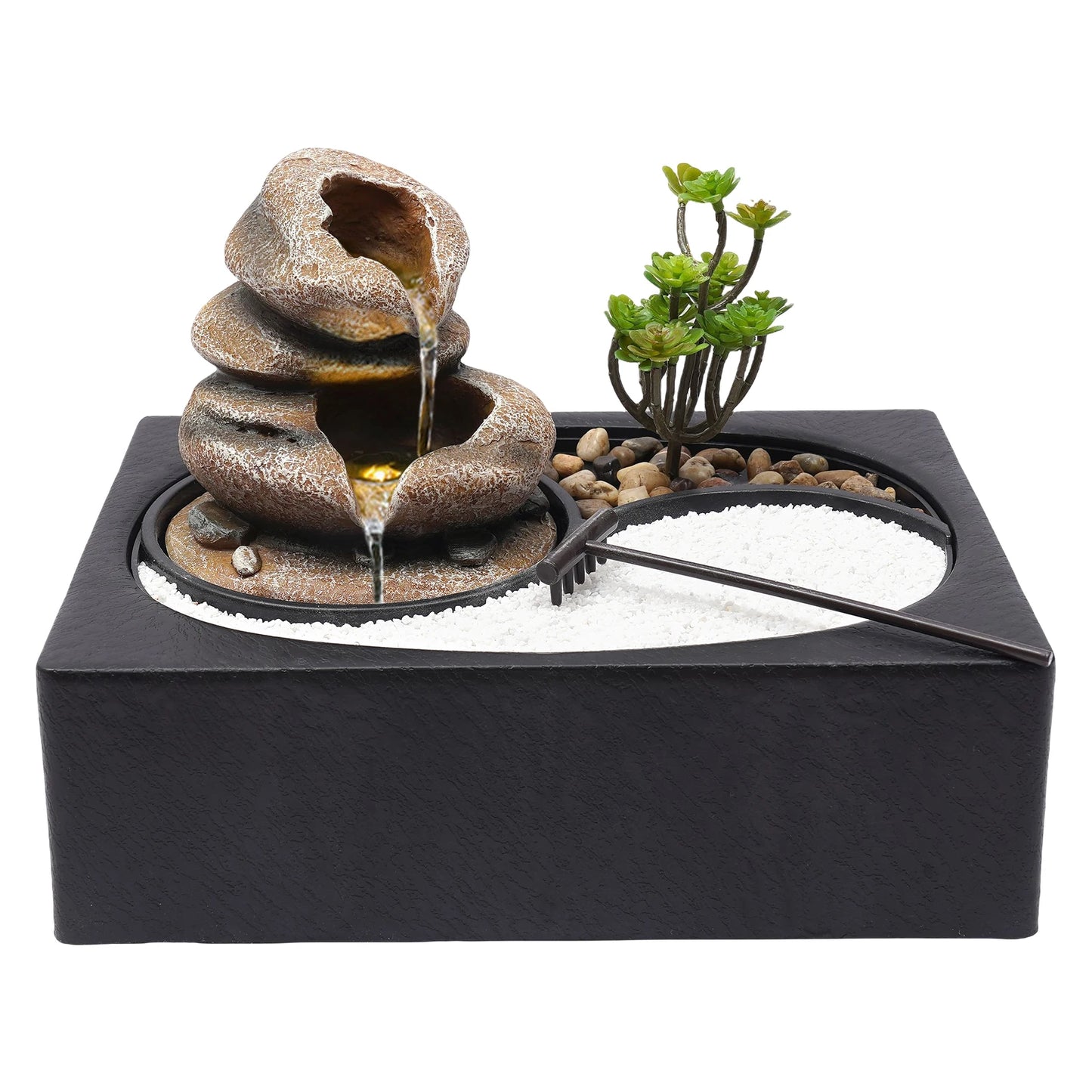 Bymaocar Tabletop Resin Rock Water Fountain With LED Light