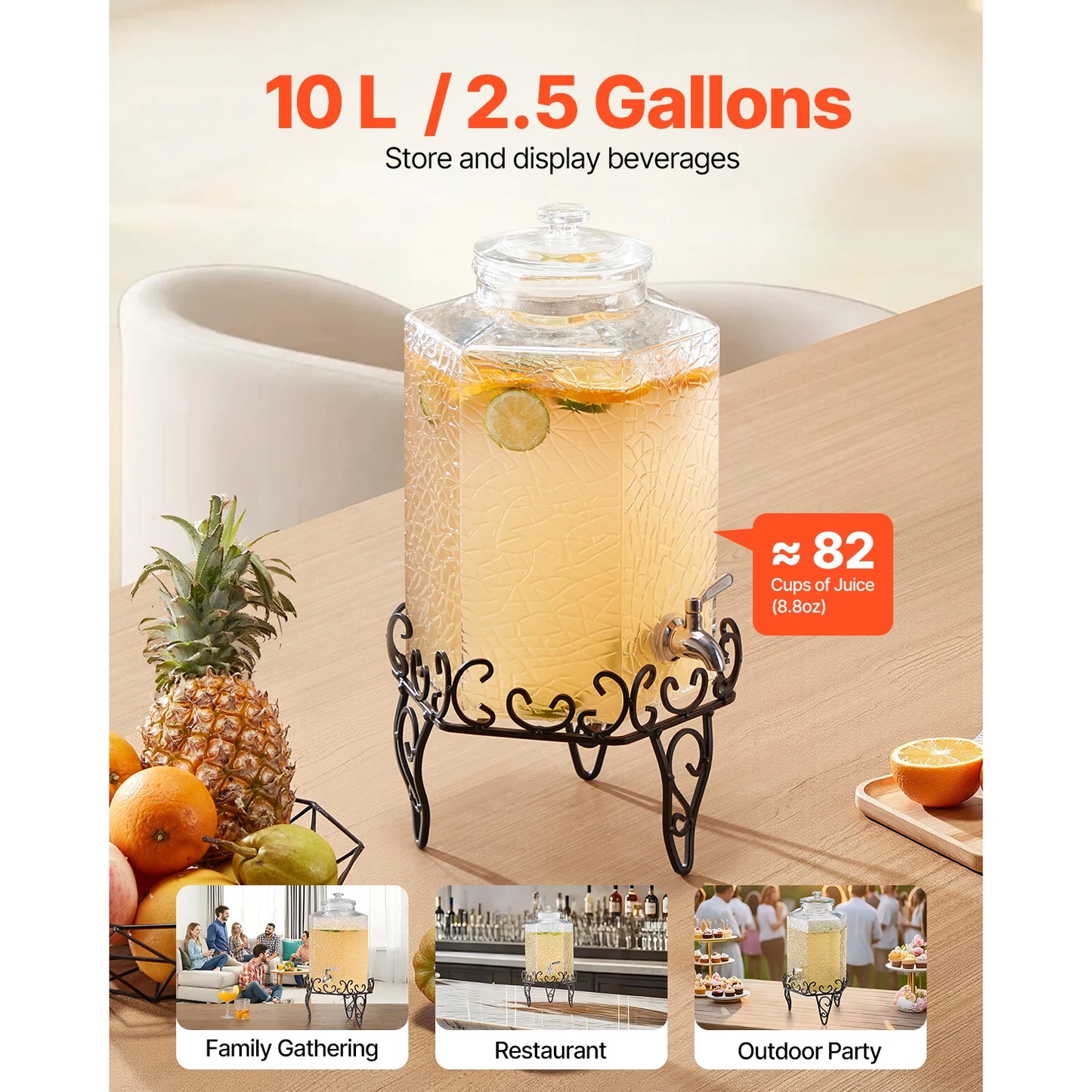 SucceBuy Glass Beverage Dispenser With Metal Stand Spigot