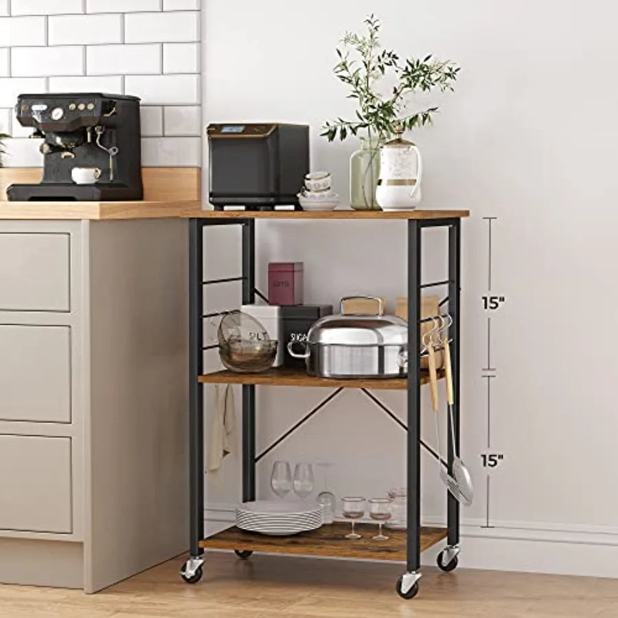 Kitchen Cart On Wheels Three Shelf Industrial Style Serving Cart