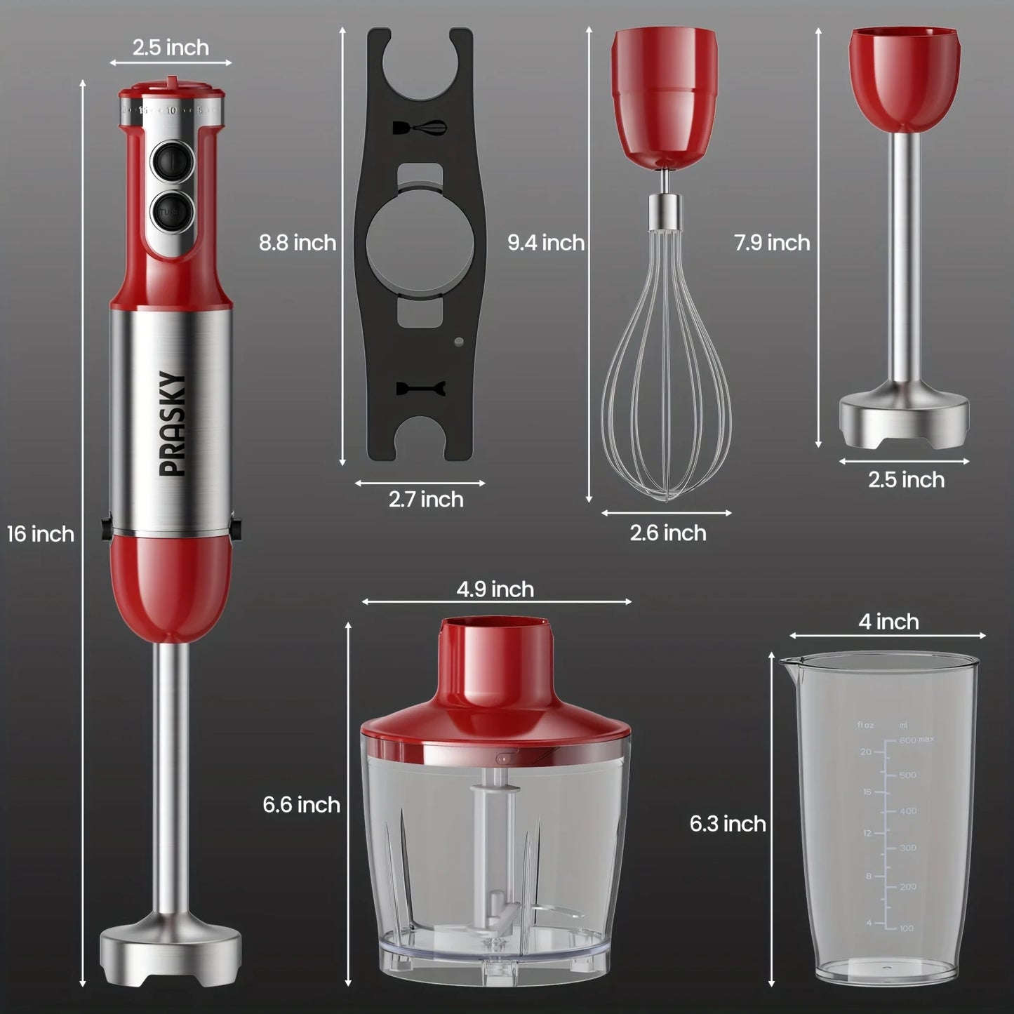 Prasky 5in1 Handheld Immersion Blender With High Power Motor