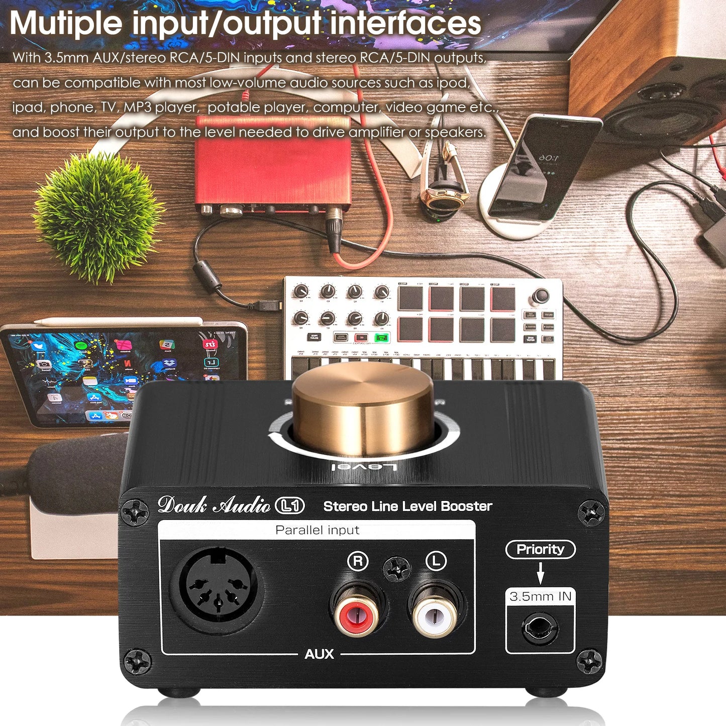 Nobsound HiFi Stereo Line Level Pre-Amplifier Mini Audio Signal Booster 20dB High-gain Preamp Volume Control for Ipod MP3 Phone