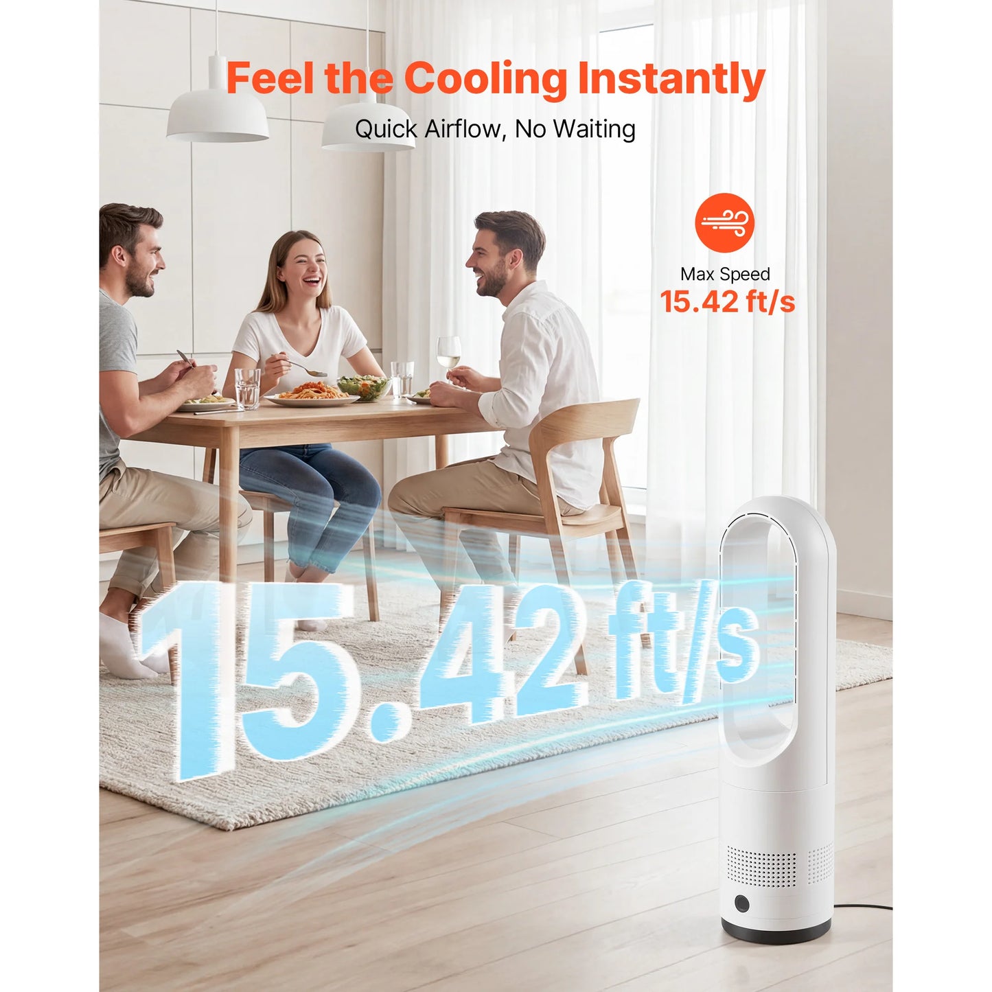 SucceBuy Bladeless Tower Fan 65°/80° Oscillating Standing Fan 8/12 Speeds & 8/9-Hour Timer 14.76/15.42 ft High Velocity for Home