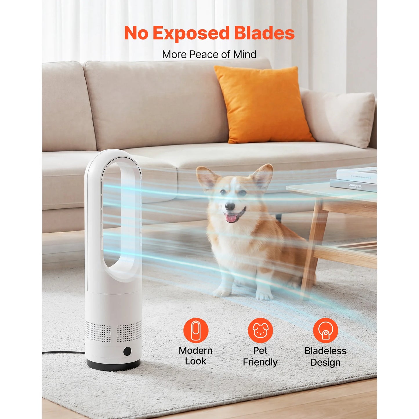 SucceBuy Bladeless Tower Fan 65°/80° Oscillating Standing Fan 8/12 Speeds & 8/9-Hour Timer 14.76/15.42 ft High Velocity for Home