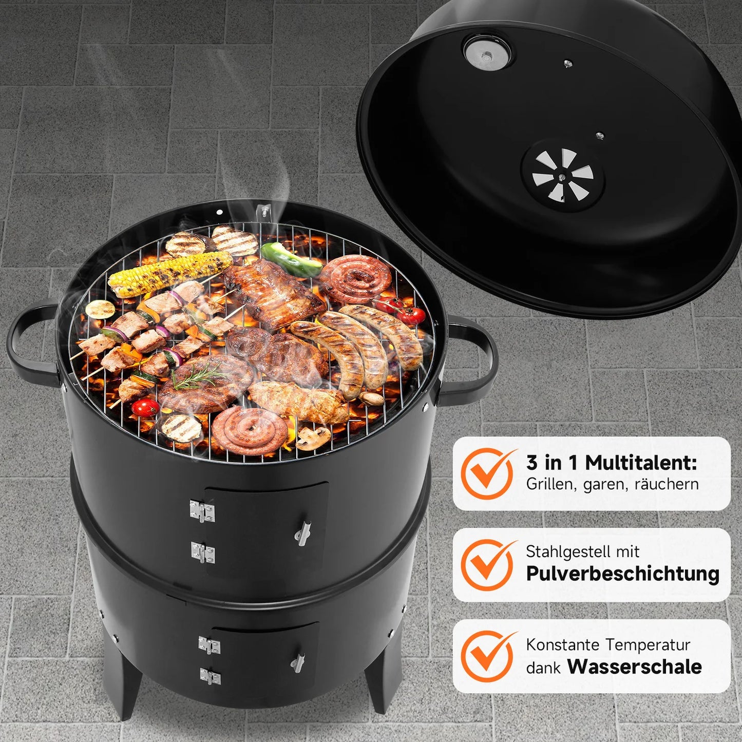 Three In One Smoked Grill Vertical Portable Smoker For Camping