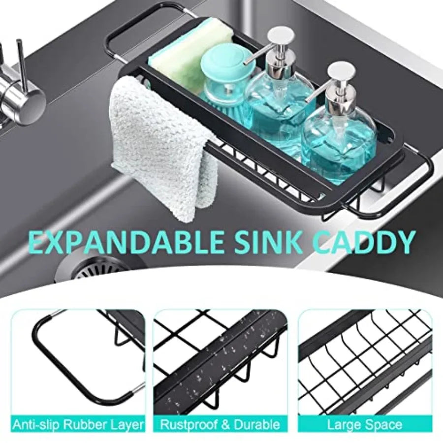 Expandable Sink Caddy Over The Sink Organizer Dish Towel Bar Stainless Steel