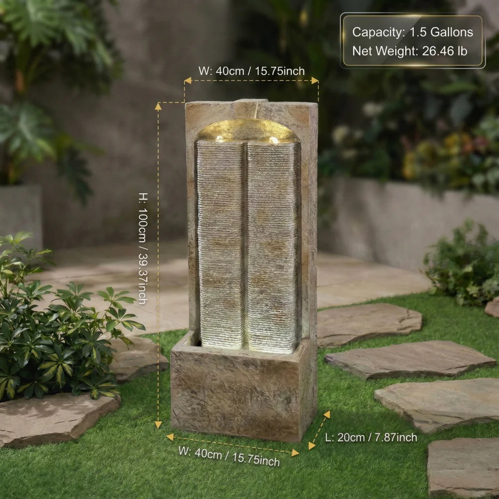 Freestanding Cascading Wall Fountain With Pump Outdoor Water Feature