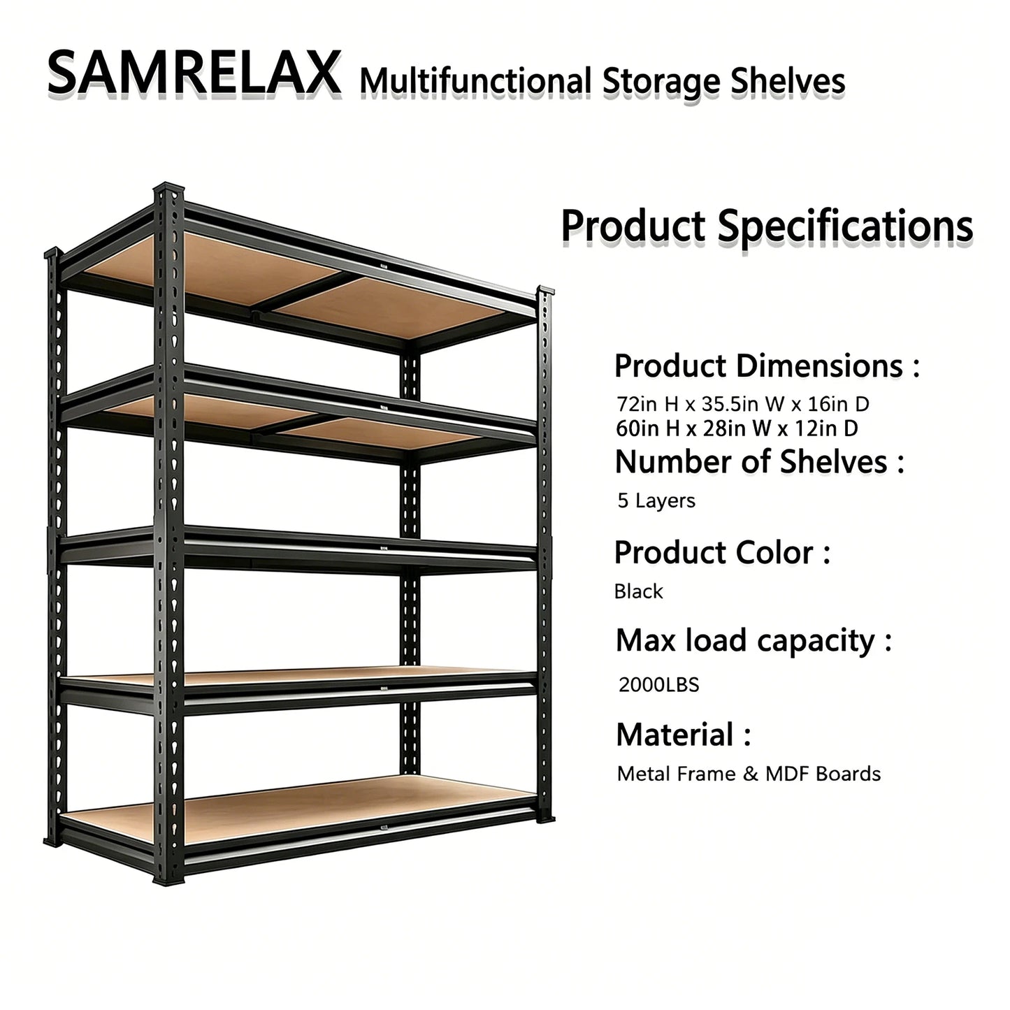 Heavy Duty 5 Tier Metal Garage Shelving Unit for Basement Pantry Closet