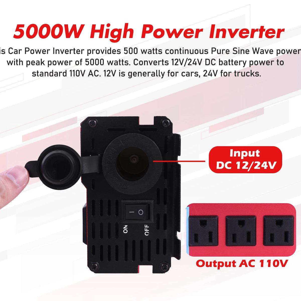 Portable 5000W Car Power Inverter With Pure Sine Wave