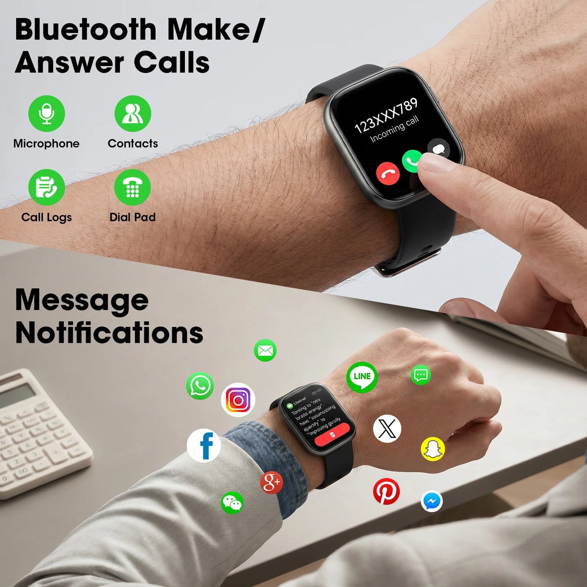 Bluetooth Calling Smartwatch Fitness Tracker Heart Rate SpO2 Sleep Monitor
