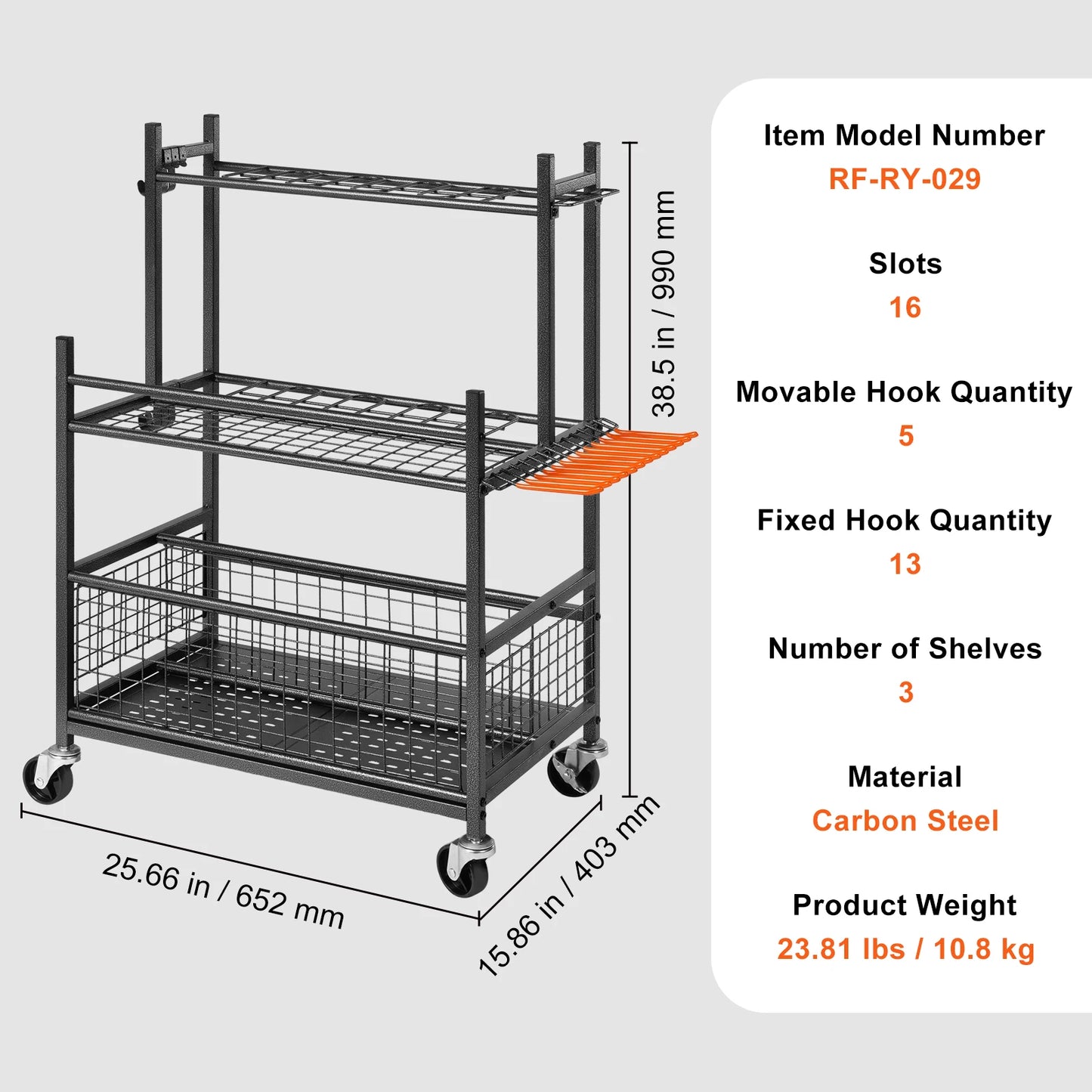 SucceBuy 16 Slot Garden Tool Organizer Tower Rack With Hooks And Wheels