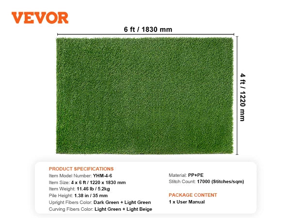 CooRug Realistic Outdoor Artificial Grass Turf for Gardens and Lawns