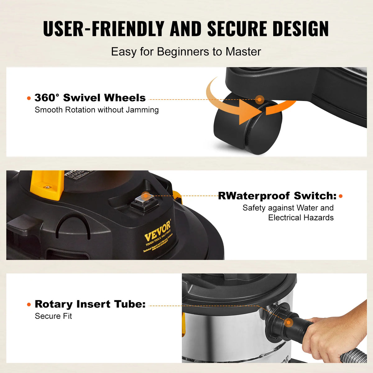 Succebuy Wet Dry Shop Vacuum Stainless Steel Powerful Suction