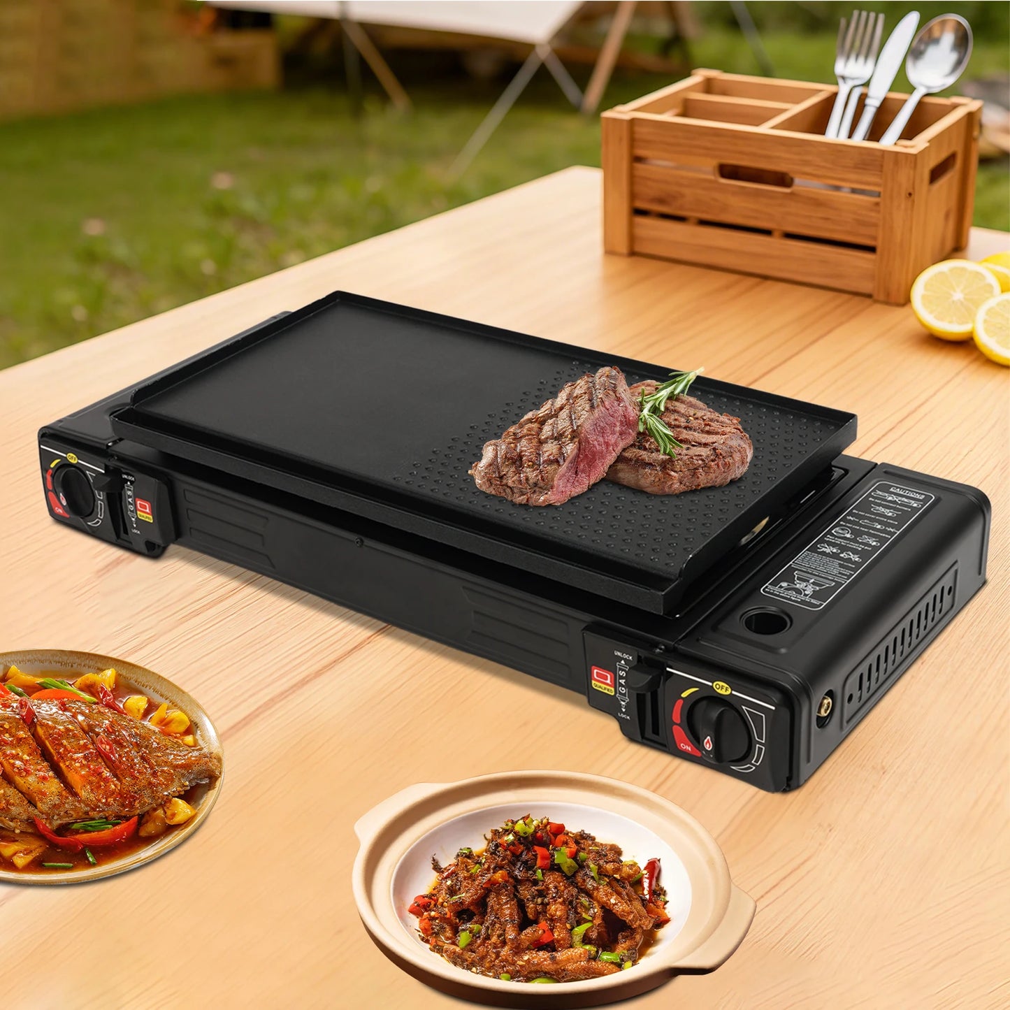 Double Burner Portable Gas Stove 2X2500W With Piezo Ignition Case