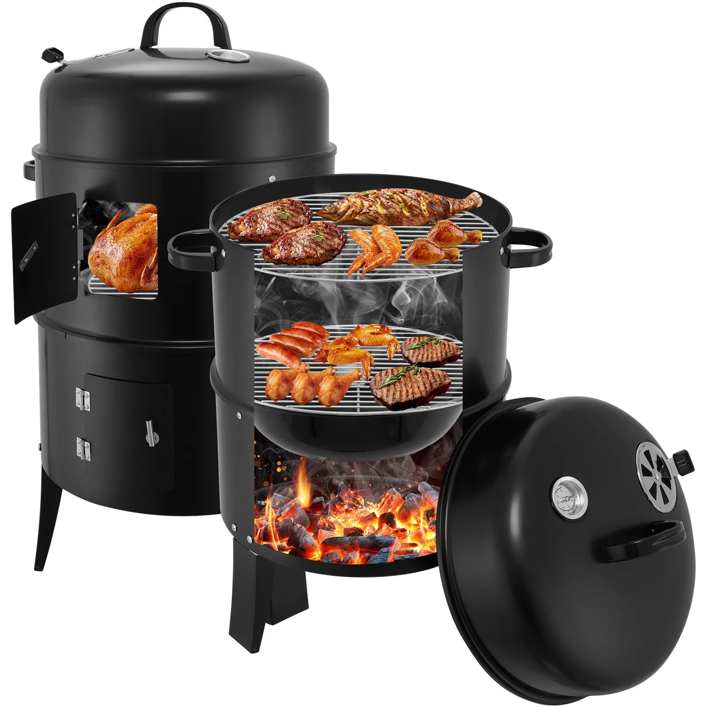 Three In One Smoked Grill Vertical Portable Smoker For Camping