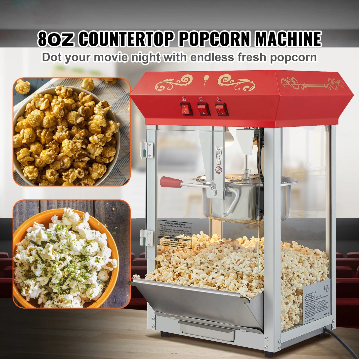 SucceBuy Commercial Electric Popcorn Maker 500W 110V