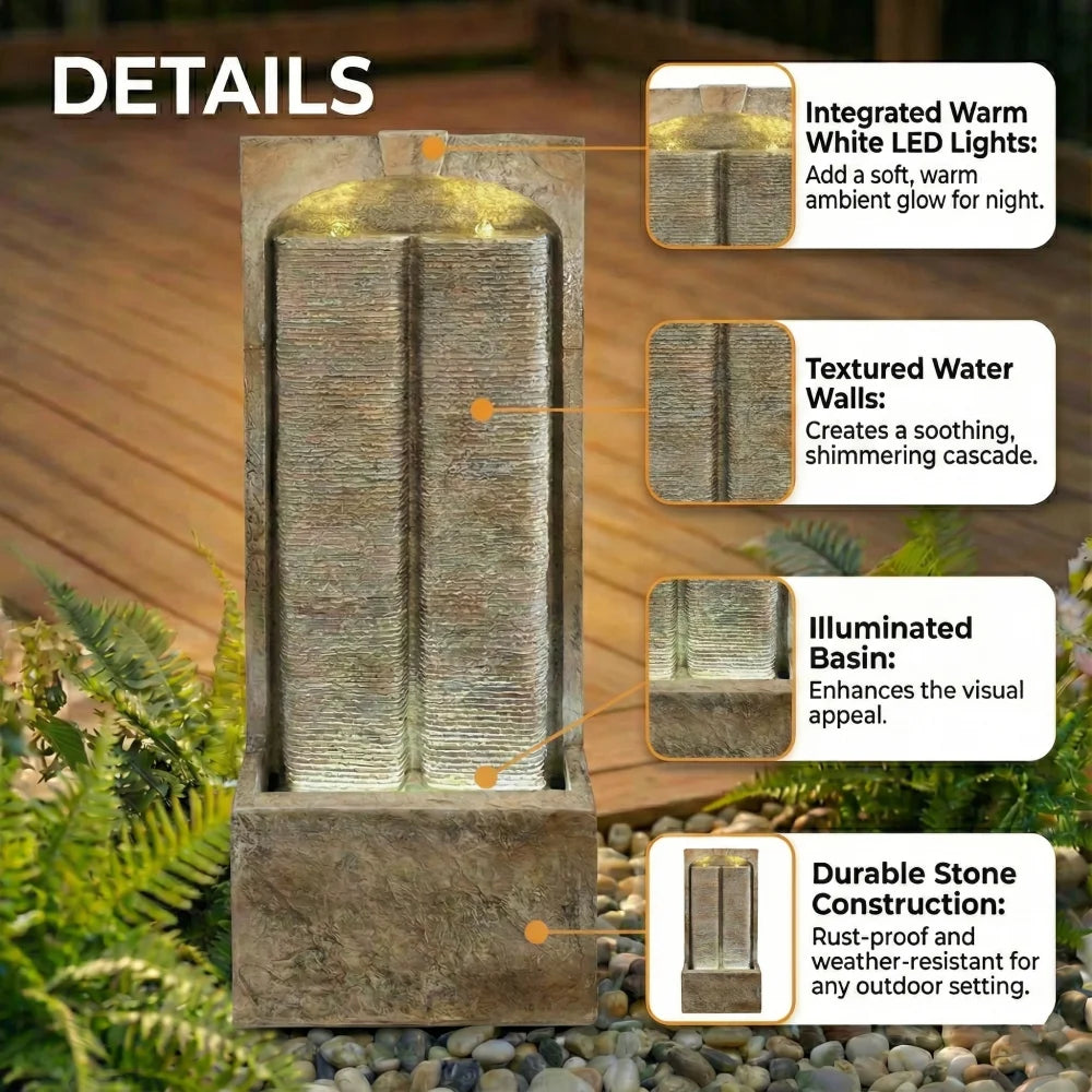 Freestanding Cascading Wall Fountain With Pump Outdoor Water Feature