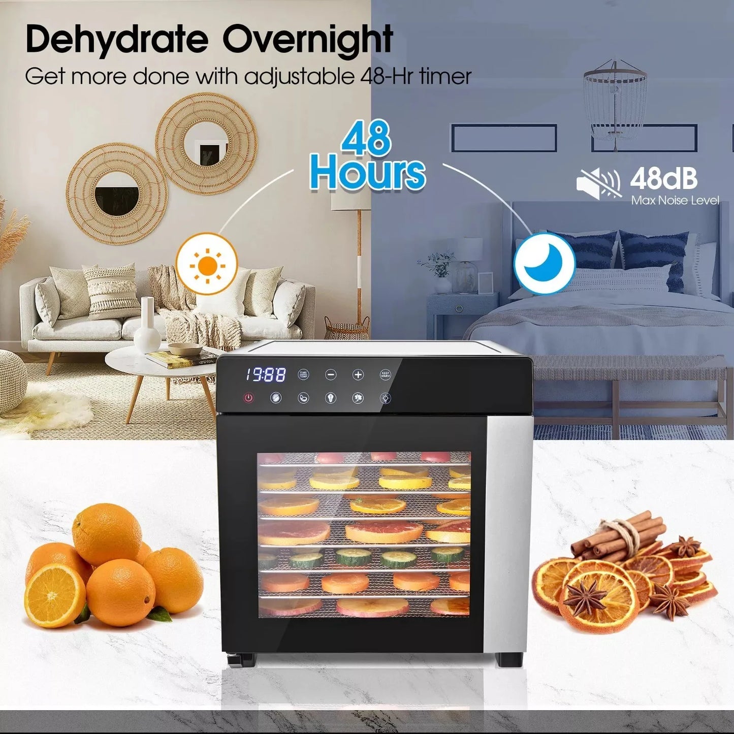 SNDOAS 8 Tray Stainless Steel Food Dehydrator 600W Digital Timer