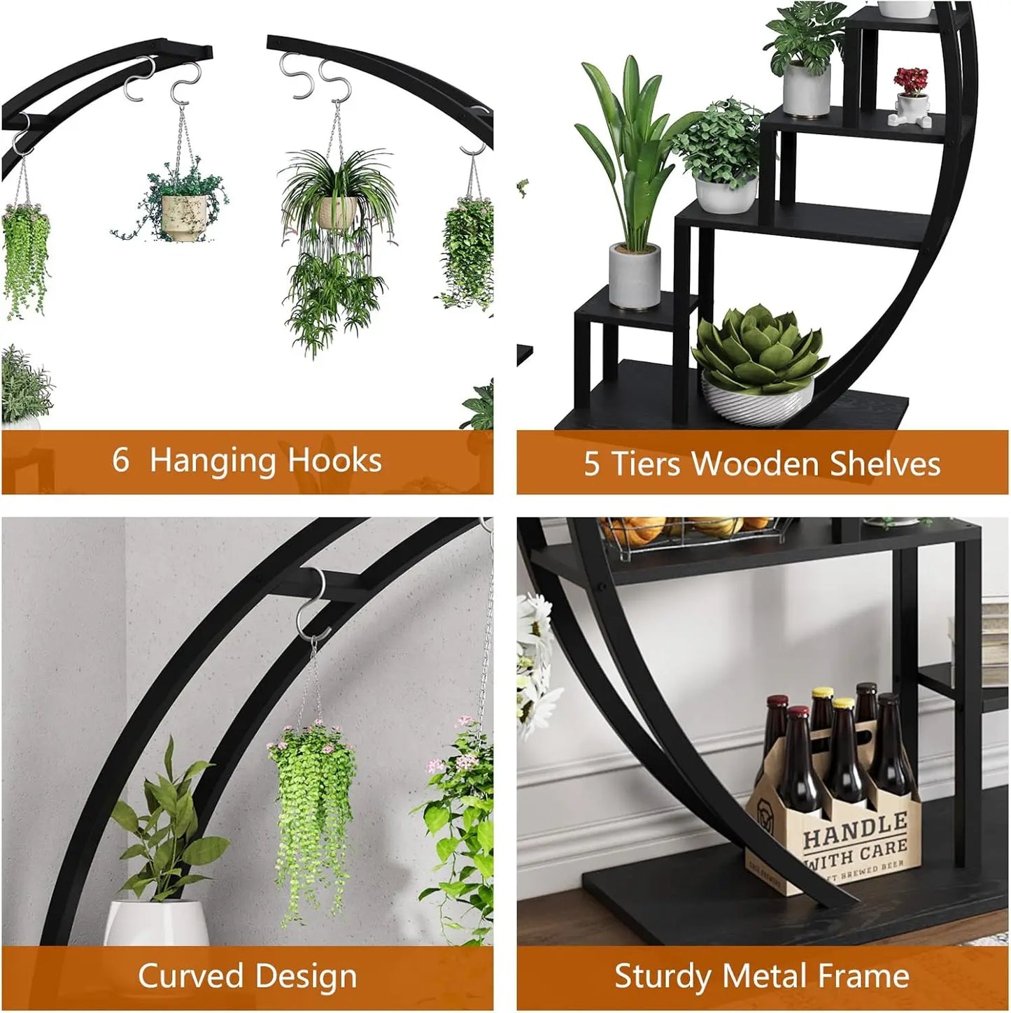 TWISTER.CK Two Pack Five Tier Metal Plant Stand Half Moon Indoor