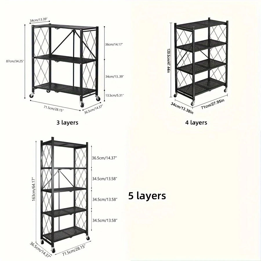Heavy Duty Foldable Metal Storage Rack On Wheels For Garage Kitchen
